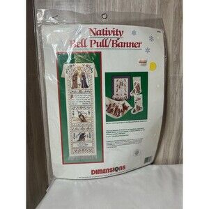 Vtg Dimensions Christmas Nativity Bell Pull/Banner Cross Stitch Kit NOS 1990s